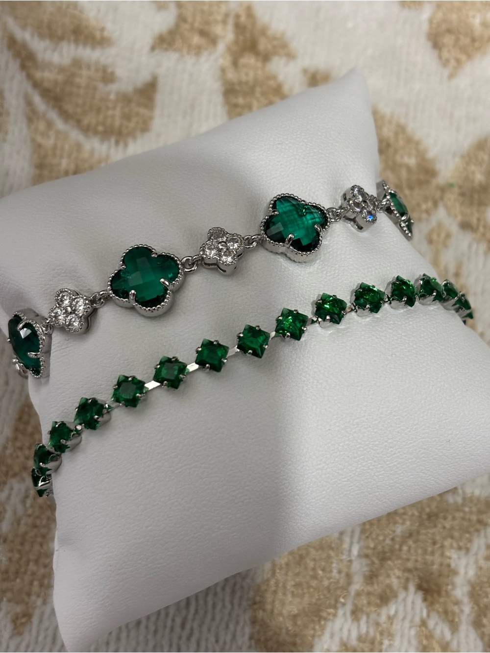 Emerald Green Clover & Tennis Bracelet Set - Women Jewelry